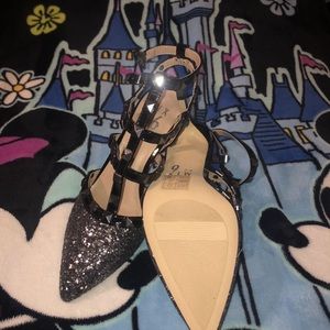 Caged sparkly black heel